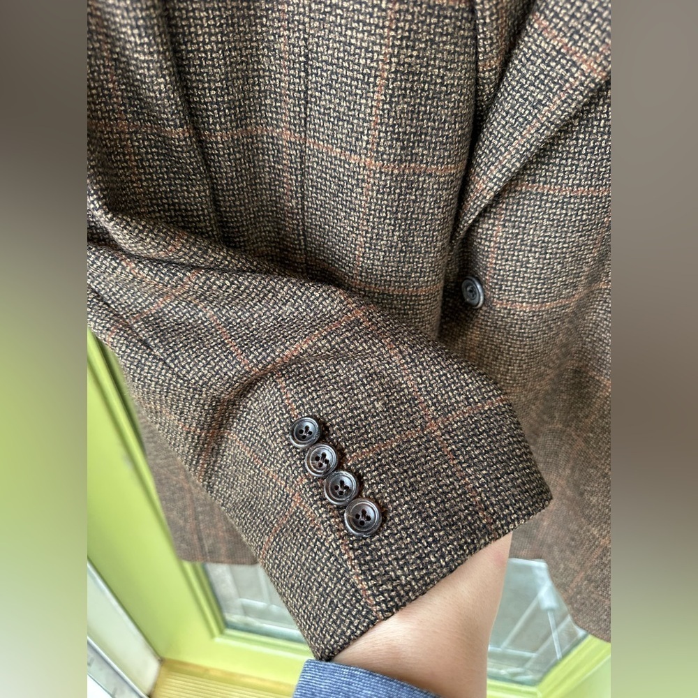 Vtg Union Made 44 Regular Wool Cashmere Men’s Tweed Pattern Blazer Business Work - Picture 5 of 6
